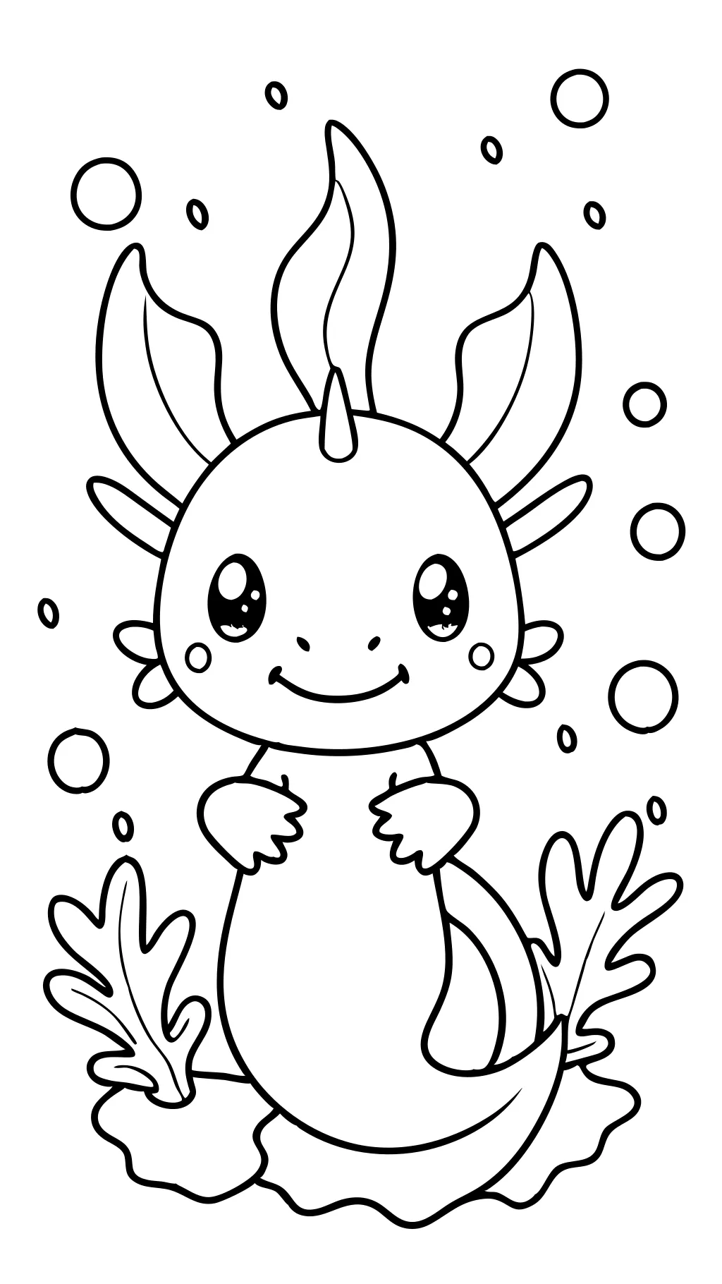 kawaii axolotl coloring page